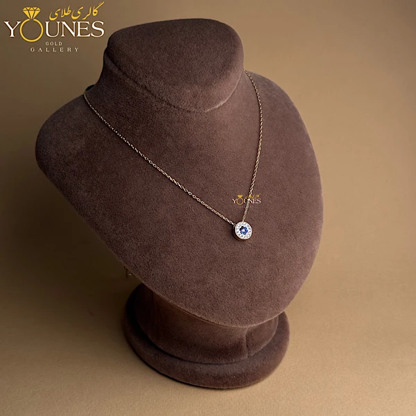 گردنبند طلا دایره نگین آبی